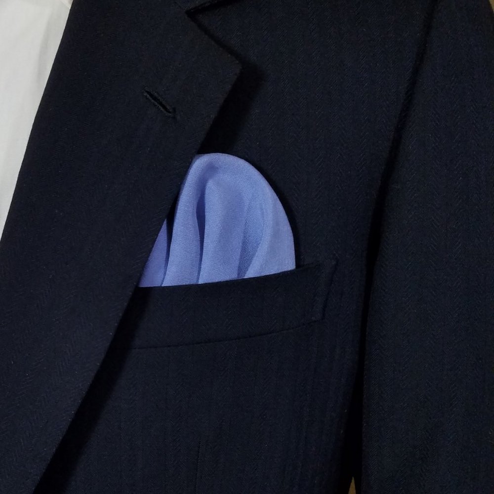 NEW Men's Blue Silk & Linen Pre-Folded Pocket Square Insert - Fan Design